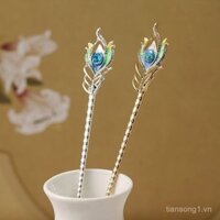 [92% Đánh giá tích cực] Kẹp tóc lông vũ tráng men vintage, kẹp tóc phong cách cổ điển, đá rhinestone, phụ kiện tóc đơn giản cho phụ nữ theo phong cách Trung Quốc mới