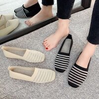 92% Khen ngợi Đánh giá Giày Đơn Nữ Xuân Thu 2024 Sọc Phẳng Thoáng Khí Giày Đậu Hà Lan Đế Mềm Dệt Kim Mũi Vuông Phụ Nữ Mang Thai Giày Bà Nội Hợp Thời Trang Hàng Sẵn Có Đến 0224