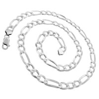 925 Italian Sterling Silver 2.5mm - 10.5mm Solid Figaro Diamond Cut Chain, FREE Microfiber Cloth, ITProLux Pave Link Necklace & Bracelet, Giorgio B...