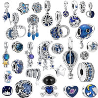 925 Sterling Silver Blue Gem Starry Sky Series Moon Astronaut Pendant Silver Charms Beads For DIY Jewelry Pandora Bracelet