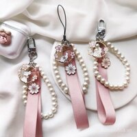 [95% Đánh giá tích cực] DUQI Dây chuyền ngọc trai thỏ hoa anh đào dễ thương, túi xách ngắn, móc khóa thẻ bữa ăn cho phụ nữ