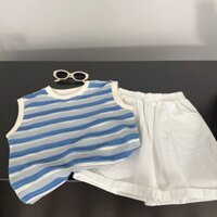 96% Tỷ Lệ Khen ngợi Trẻ Em Nam Áo Thun Tay Ngắn Áo Vest Không Tay 2024 Bé 5 Rời Sọc Top Hai Mảnh Phù Hợp Với Bé Trai Bộ Đồ 0318