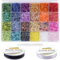 9600 Chiếc Ống Hạt Bộ Thủy Tinh Bugle Hạt Thủ Công Nhỏ Hạt Cho DIY Vòng Tay Dây Xích Thủ Công Trang Sức Làm Phụ Kiện Với Hai Dây Pha Lê (7 mm, 400 mỗi Màu, 24 Màu