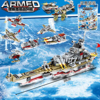 989Pcs Tàu Sân Bay Xây Dựng Khối Tàu Chiến WW2 Chiến Hạm Hải Quân Robot Đồ Chơi Giáo Dục Cho Trẻ Em
