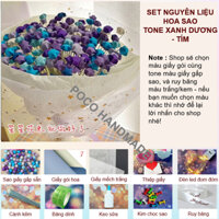 [99-250-520 bông] Set nguyên liệu DIY tự làm bó hoa sao giấy màu xanh dương - tím (kèm đèn và thiệp)