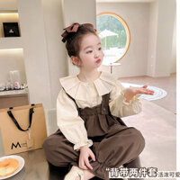 [99% Đánh giá tích cực] Bộ áo sơ mi và quần dây đeo cho bé gái, bộ hai mảnh mới phong cách cho trẻ em, mùa xuân và mùa thu, phong cách Chanel nhỏ 2.16