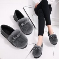9.9 Lông Giày Nữ Mùa Đông Bên Ngoài Mang Influencer Cũ Bắc Kinh Giày Vải Cotton Đế Dày Mềm Giày Đậu Hà Lan Lông Cừu Giày Ấm Áp