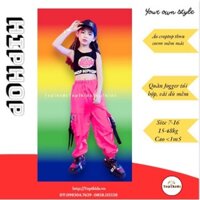 [9Baby] Bộ bé gái áo croptop bo eo, quần jogger túi hộp chất dù thời thượng 16-48kg - 3HB2206-1130