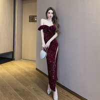 9j7f Vận Chuyển Ngay Lập Tức Gợi Cảm Ống Top Hông Khe Không Đều Nữ Váy Dài Hộp Đêm Dây Slim fit Đầm Dạ Hội Tắm Chân Kỹ Thuật Viên