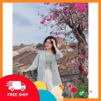⚡️ 𝐅𝐑𝐄𝐄 𝐒𝐇𝐈𝐏 ⚡️ Áo Khoác Vest Dáng Rộng Nữ 🦋 Blazer Kẻ Sọc Xanh Phối Túi Trước Dáng Hàn 🦋