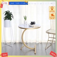 ✴️ Bàn trà , Cafe C-Shaped Marble Effect Round Table Sofa Side Table - TerryStore