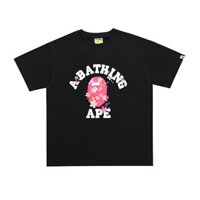 A BATHING APE Dạo Phố Nhật Bản APE-Man Đầu Cotton Nguyên Chất Áo Thun Tay Ngắn Bé Trai Rời Vai Thả Nặng Đen Ngắn T Nam Nữ Cùng Phong Cách