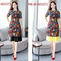 ⚡️ có big size 3XL ⚡️ AD11571 Set áo dài cách tân gấm thun họa tiết hoa kèm váy
