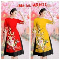 ⚡️ có big size 3XL ⚡️ AD1571 SET  ÁO DÀI CÁCH TÂN  GẤM IN 3D HOA ĐÀO TẾT KÈM VÁY