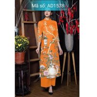 ⚡️ có big size 3XL ⚡️ AD1578 ÁO DÀI CÁCH TÂN CỔ TRỤ LỤA HỌA TIẾT CHẬU HOA SUNG TÚC KÈM QUẦN