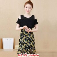 ⚡️ có đủ size ⚡️#HN8466 ĐẦM HỞ VAI PHỐI DẬP LY HỌA TIẾT HOA VÁY ĐUÔI CÁ SANG TRỌNG - HÀNG NHẬP