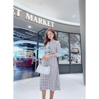 ⚜️ Đầm xoè sọc cổ vest tay lỡ phối nút cực xinh, ĐI CHƠI ĐI DỰ TIỆC đều đẹp, hàng cao cấp tại 👗  (D322) CUTE ⚜️