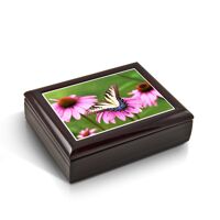 A Gentle Tiger Swallowtail Butterfly and Gerbera Daisies Tile Musical Jewelry Box - Many Songs to Choose - Diamond's are A Girls Best Friend