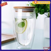 ✴️ Ly thuỷ tinh 2 lớp chân không nắp gỗ trang trí phòng sách, quán trà, cà phê 450ml