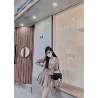 ❤️ SET ÁO GIẢ VEST CỔ REN + CHÂN VÁY XẾP LY