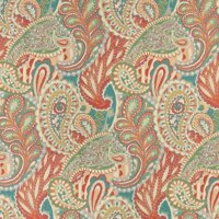 A0024A Orange Teal Green and Orange Abstract Paisley Contemporary Upholstery Fabric by The Yard