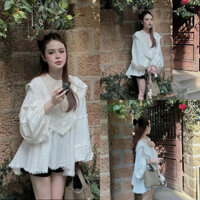 [A0.156] Áo Thô Đũi Dáng Babydoll Pha Ren Tay Dài Tiểu Thư Form Dấu Quần