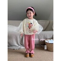 A017 Áo nỉ da cá phối tay voan bồng điệu đà cho bé từ 8-20kg