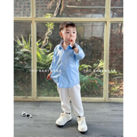 A02Q02 (có ảnh thật) SET SƠ MI THÔ HÀN PHỐI QUẦN ÂU TRẮNG CHO BÉ TRAI 9-29 KG(1-8 TUỔI)