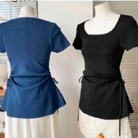 A112_ ÁO THUN NỮ CHẤT THUN BORIP CO GIÃN ÁO CỔ VUÔNG KHOÉT EO RÚT DÂY 2 BÊN