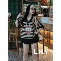 A122 SET LABUBU KẺ CHÂN VÁY KÈM GẤU BÔNG Set Bộ Đồ Nữ Áo Phông Nữ Ngắn Tay Váy Tennis Có Lót Trong 2size 40-65kg