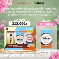 A1262_DEAL 43: COMBO DẦU GỘI SẠCH GÀU SELSUN 100ML + DẦU GỘI NGĂN RỤNG TÓC PHỤC HỒI CHUYÊN SÂU 50 MEGUMI 250ML (GIẢM 20%), TẶNG KÈM DẦU XẢ SELSUN 100ML & HỘP 6 X 5ML DẦU GỘI SELSUN