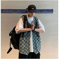 (A127) áo vest nam phong cách Harajuku phối hoạ tiết caro