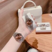 A.13. [Tặng Kèm Dụng Cụ Cắt Dây] Đồng Hồ Nữ Haleii Dây Kim Loại Mặt Tròn Viền Băm Sang Trọng Khoá Thông Minh