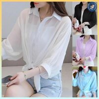 [A158] Áo khoác ngoài SƠ MI VOAN nữ mỏng tay lửng CỘT DÂY áo buộc vạt trước thời trang xinh xắn – L2M (Top áo Shirt Nữ Women Nhung ) 【 hoa hồng 】