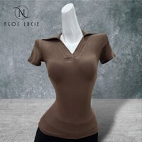 A190 - Áo Thun Tay Ngắn Cổ Sơ Mi Basic Tôn Dáng Lượn Eo Sâu - Ngọc Lucie