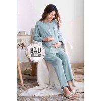 A1S [Siêu Rẻ] Bộ đồ bầu sau sinh mặc nhà Hàn Quốc, chất cotton, thoáng mát, luôn thể cho mẹ ty, size lớn 4 AO52