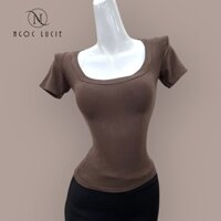 A200 - [NGỌC LUCIE] Áo Tay Ngắn Cổ U Lượn Eo Sâu Tôn Dáng Basic