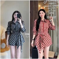 A229- Áo SƠ MI KẺ BUỘC VẠT  dài tay 2 màu chất thô mềm