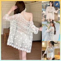 💥[A287] Áo KHOÁC len nữ REN HOA MỎNG dáng DÀI TAY LỬNG Quảng Châu đi biển mùa hè xinh xắn - L2M
