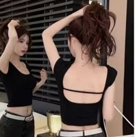 A29_ Áo Thun Nữ Dáng Croptop Khoét Lưng Phối Dây Sexy