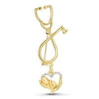 A3-P494-G A3-P494-G hanreshe ống nghe sơ sinh trái tim pin dễ thương Mặt dây chuyền cho bé Charm treo Trâm sản khoa huy hiệu cài ve áo quà tặng trang sức
