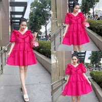 A34 Đầm Babydoll Cổ Viền Bèo Dáng Tầng Tay Bồng Xinh Xắn