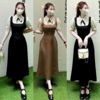 A37-Váy Yếm Liền thiết kế xoè nhẹ phối kẻ sọc cao cấp,có túi 2 bên. Chất liệu mềm mịn, Phù hợp đi làm, đi chơi Mijustore