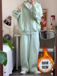 A7 Bộ Đồ Thể Thao Cotton Nữ Mùa Thu Đông Thêm Nhung Dày Học Sinh Rộng Rãi Thời Trang Lười Biếng