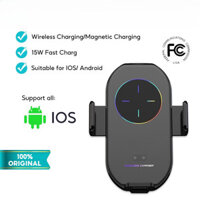 A7S sạc không dây tự động 15W Qi cho xe hơi iPhone 14 13 12 11 XR x 8 Samsung S21 S20 Giá đỡ điện thoại cảm biến hồng ngoại từ tính USB