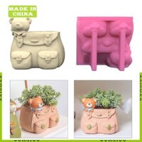 Aa Gấu Bê Tông Chậu Hoa Nhựa Khuôn Bút Đựng Nhựa Khuôn Trang Trí Máy Tính Để Bàn