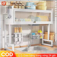AAA-Hàng hóa giao ngay-Kệ úp bát đĩa Thép Carbon Kệ chén bát 2 Tầng Đa Năng Trên Bồn Rửa Kệ chén có nắp đậy Chống Bụi