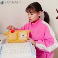 Aaron1 Túi đựng bút vải hoạt hình, Túi đựng bút chì gấu dễ thương PVC hạt dẻ, Túi vải màu vàng nâu Pudding Puppy Túi đựng văn phòng phẩm cho trẻ em