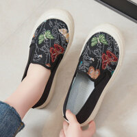 ab Giày nữ 2024 Giày hoa mới Giày vải đế mềm Một chân đi giày vải trùm đầu Giày nữ n