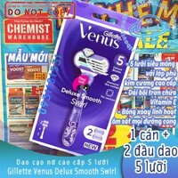 ☄️BILL ÚC☄️ Dao cạo nữ 5 lưỡi Gillette Venus Deluxe Smooth Swirl + 2 Blade Refills ☄️ Chuẩn Chemist